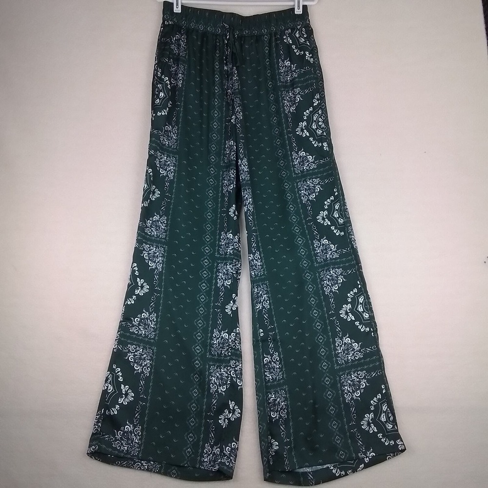Soncy Palazzo Pant Size 0 (12) Green Paisley Boho Wide Leg Pull On Lightweight‎